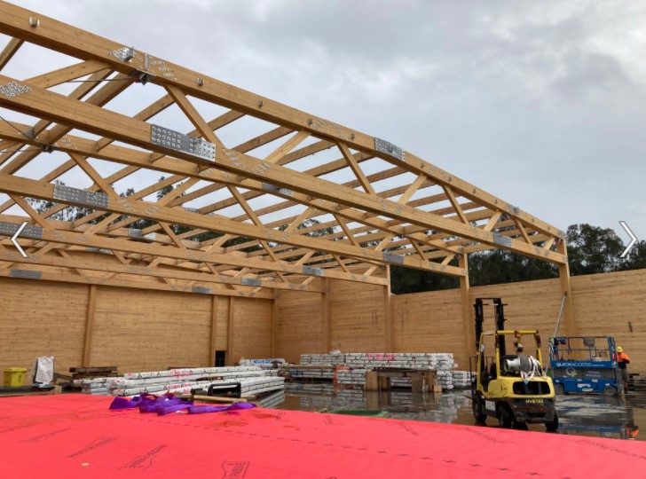 Mass timber warehouse under construction